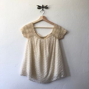 Rare Anthropologie Boho Silk Crochet Blouse